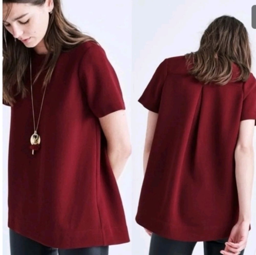 Madewell Taliored Oversized Burgundy Tee Shirt Top Blouse Size XSMALL XS